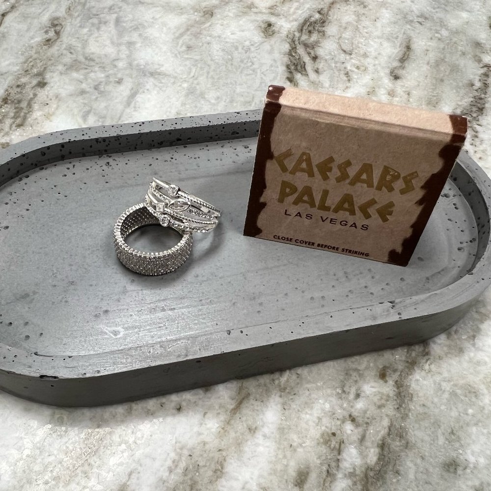 Charcoal Grey Concrete Oval Jewelry Trinket Tray
